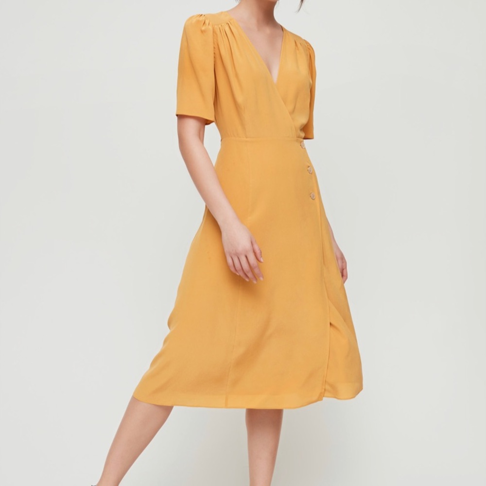 Aritzia Mirabelle Wrap Dress in Golden Yellow